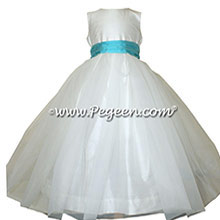 Bahama Breeze and White tulle flower girl dress with tulle skirt