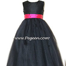 black and cerise (hot pink) TULLE JUNIOR BRIDESMAID DRESS