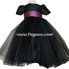 Black tulle and tiffany purple silk flower girl dress