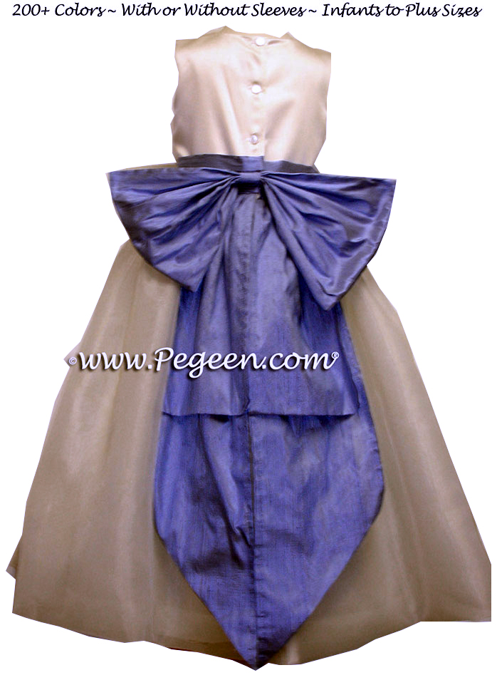Ivory and Ocean Blue Ballerina Style Flower Girl Dresses with Cinderella Bow