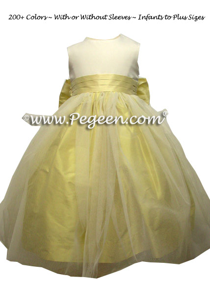 Yellow and White Tulle Flower Girl Dress Style 356