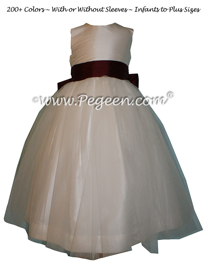 Flower Girl Dresses in New Ivory and Eggplant Silk and Tulle