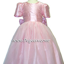 HIBISCUS PINK Silk Flower Girl Dresses with tulle
