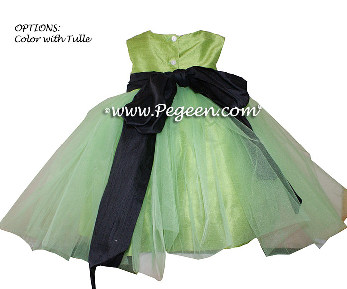 Green Tulle, key lime green, Grape Silk Flower Girl Dresses