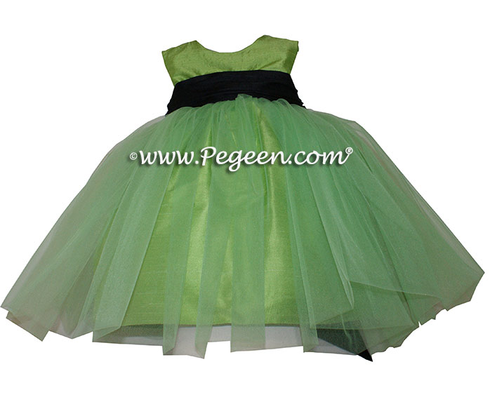 Green Tulle, key lime green, Grape Silk Flower Girl Dresses