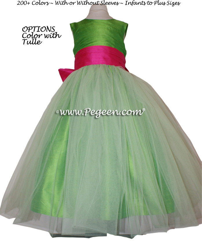 Flower Girl Dress Style 356 in Shock Pink and Key Lime Green | Pegeen