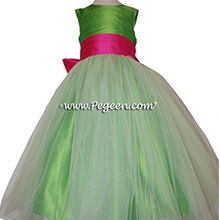 Shock (hot pink) and Key Lime Flower Girl Dresses Style 356