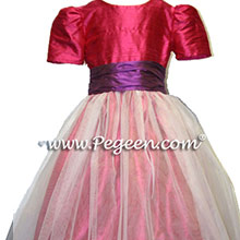 IVORY TULLE WITH LIPSTICK AND PLUM FLOWER GIRL DRESSES