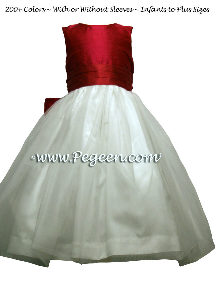 Red Rouge Silk Flower Girl Dresses by PEGEEN