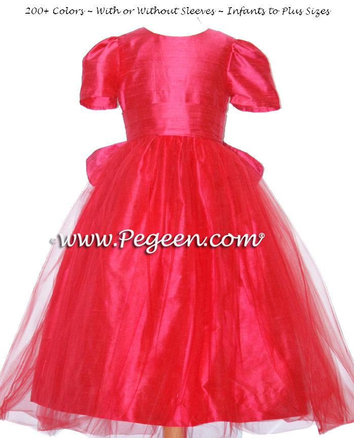 Custom flower girl dress in lipstick pink with Cinderella bow
