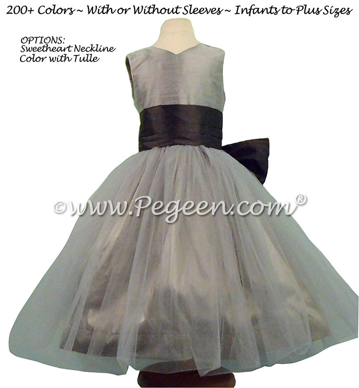 Medium Gray and Pewter Silk Flower Girl Dresses Style 356