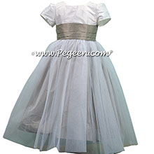 Morning Gray and Antique White Silk Tulle Flower Girl Dresses by PEGEEN