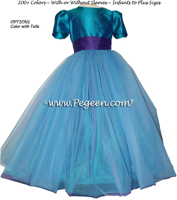 Peacock (teal) and Purple Tulle Flower Girl Dresses