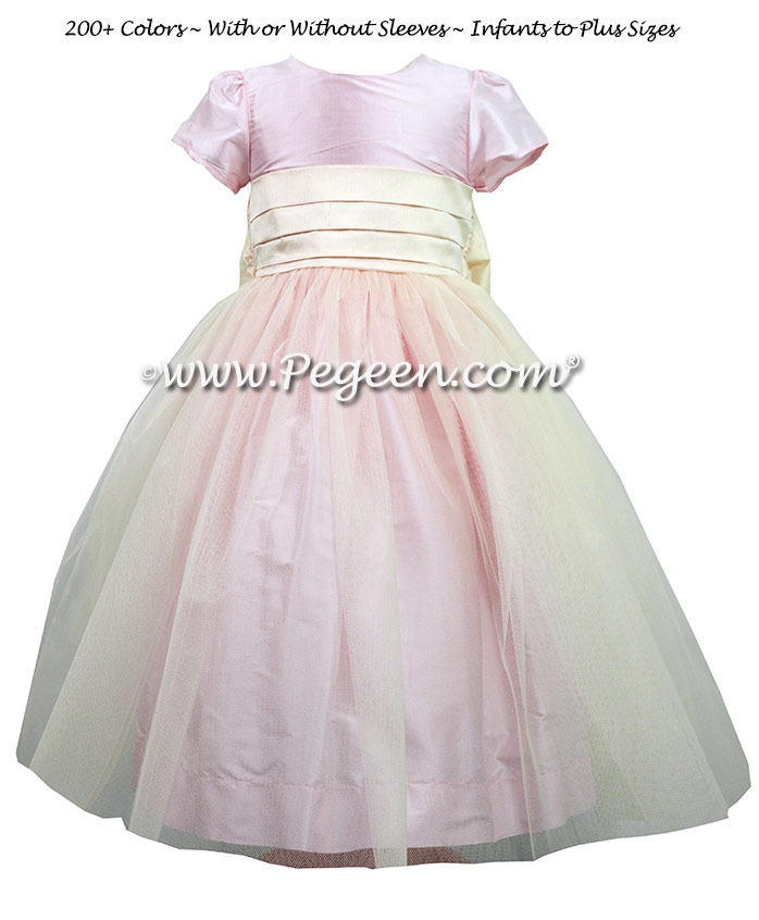 Bisque and Peony Silk Flower Girl Dresses