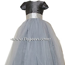 Platinum and Pewter Silk Flower Girl Dresses by PEGEEN CUSTOM FLOWER GIRL DRESSES