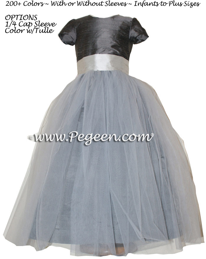 Flower Girl Dress Style 356 in Platinum and Pewter Silk | Pegeen