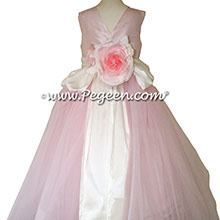 Ballet pink and Bisque Silk Flower Girl Dresses Style 356 from Pegeen with V Back and flowers