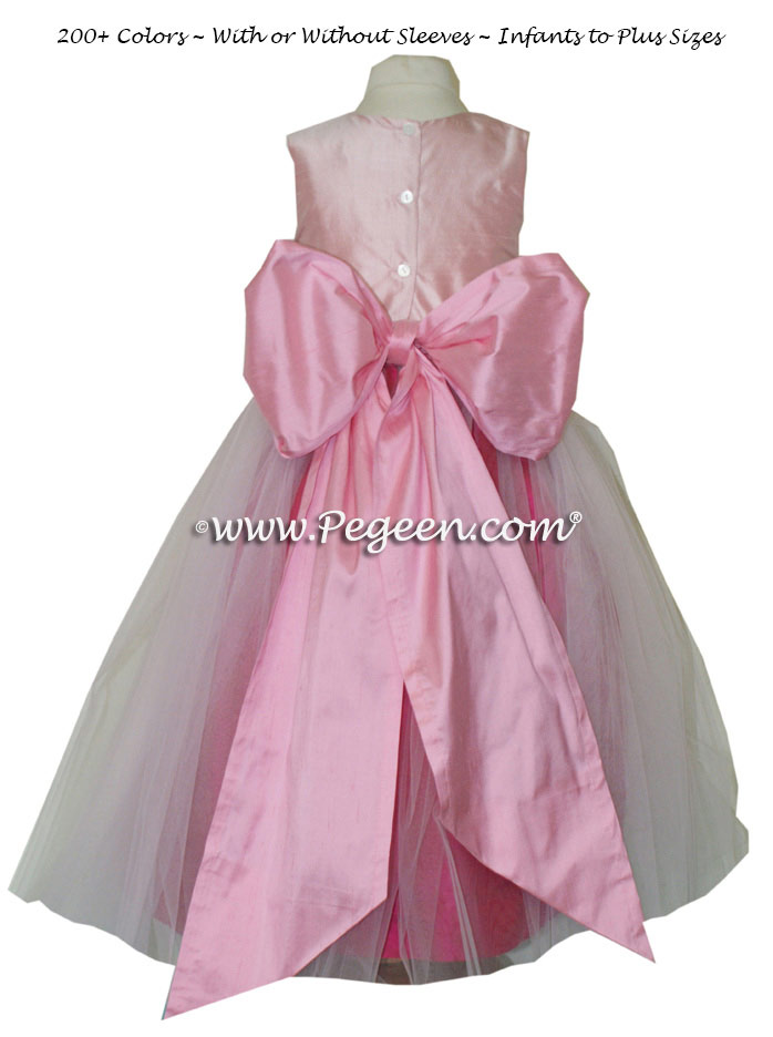 Flower girl dress in Raspberry, bubblegum and petal pink tulle and silk | Pegeen