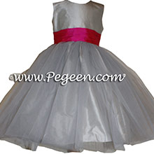 Platinum and Cerise (hot pink) Silk Flower Girl Dresses by PEGEEN