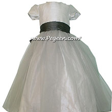 Platinum and Medium Gray Silk Flower Girl Dresses and Gray Tulle by PEGEEN