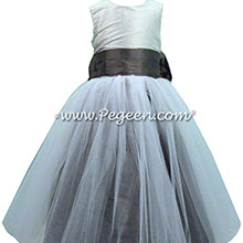 Platinum, Pewter and Medium Gray Silk Tulle Flower Girl Dresses by PEGEEN