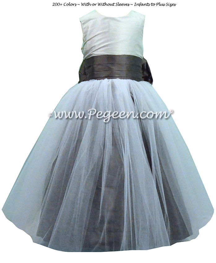 Platinum, Pewter and Medium Gray Silk Tulle Flower Girl Dresses