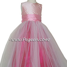 raspberry, bubblegum and petal pink tulle and silk flower girl dresses