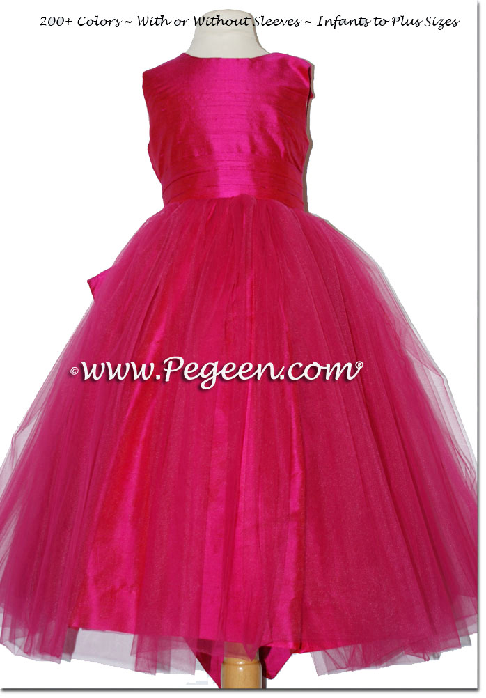 Raspberry Pink Pink Silk custom Flower Girl Dresses style 394