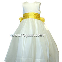 tulle and white and saffron flower girl dresses