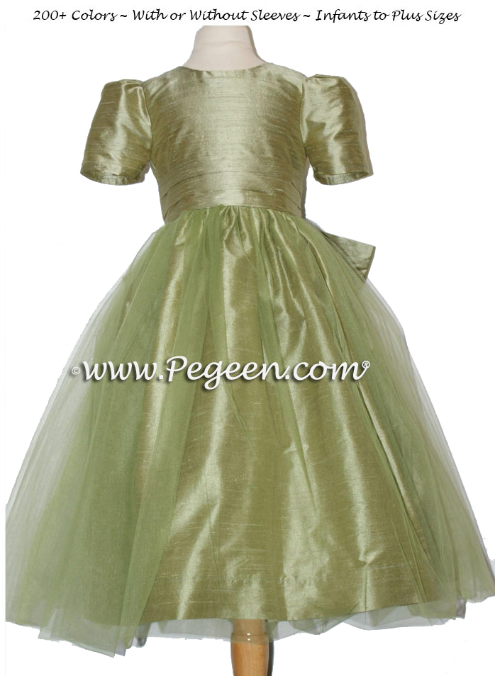 Sage Green Tulle and Silk Custom Flower Girl Dress