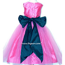 SHOCK PINK AND NAVY SASH CUSTOM Silk Flower Girl Dresses by PEGEEN