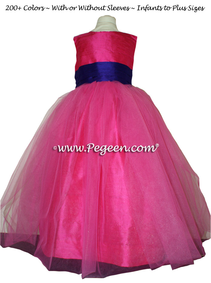 Royal Purple and Shock Pink Sash Custom Flower Girl Dresses