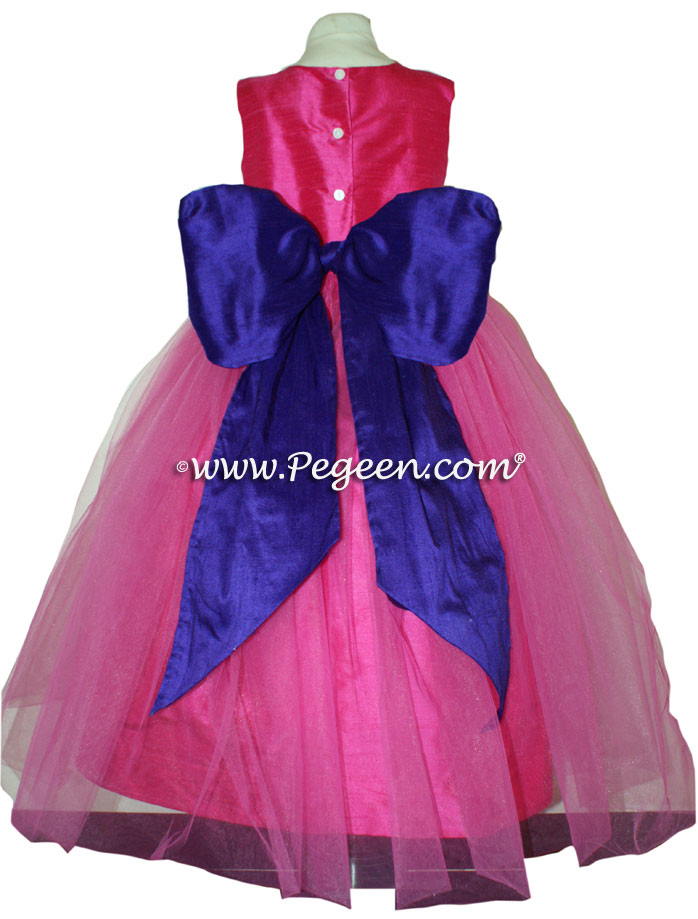 Royal Purple and Shock Pink Sash Custom Flower Girl Dresses