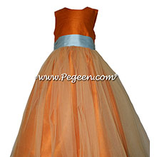Tangerine and Spa Blue TULLE JUNIOR BRIDESMAID DRESS