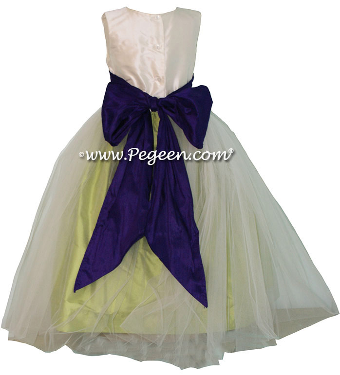 Flower Girl Dress in Sprite Green and Royal Purple Silk Style 356 | Pegeen