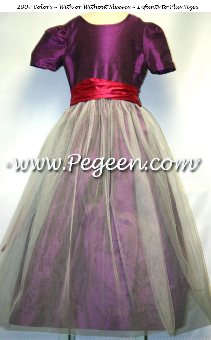 Thistle Purple and Lipstick Pink Tulle Custom Flower Girl Dresses