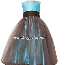 Tiffany blue and chocolate silk Flower Girl Dresses