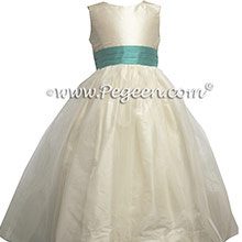 Tiffany Blue and Bisque (creme) tulle flower girl dresses