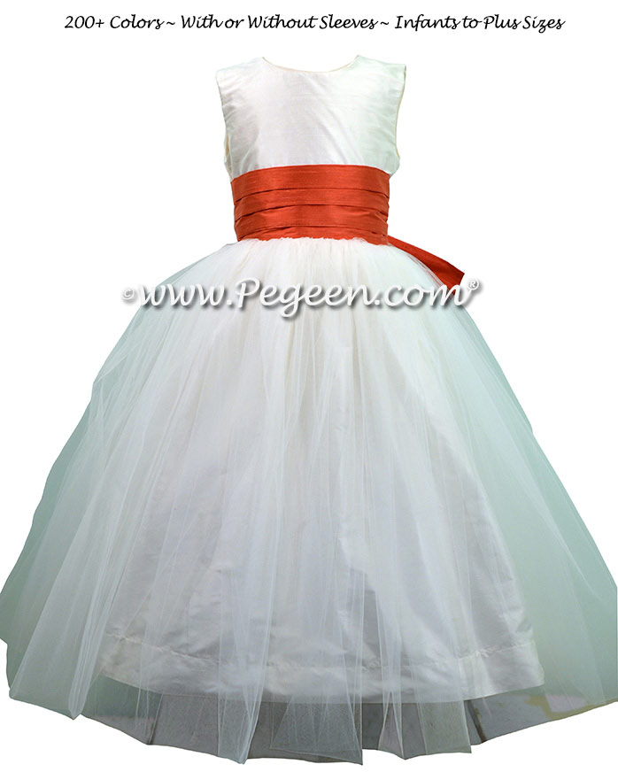 Flower Girl Dresses in New Ivory and Tomato - Style 356