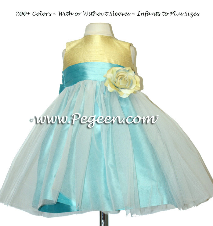 Yellow and Turquoise Infant Tulle Flower Girl Dresses