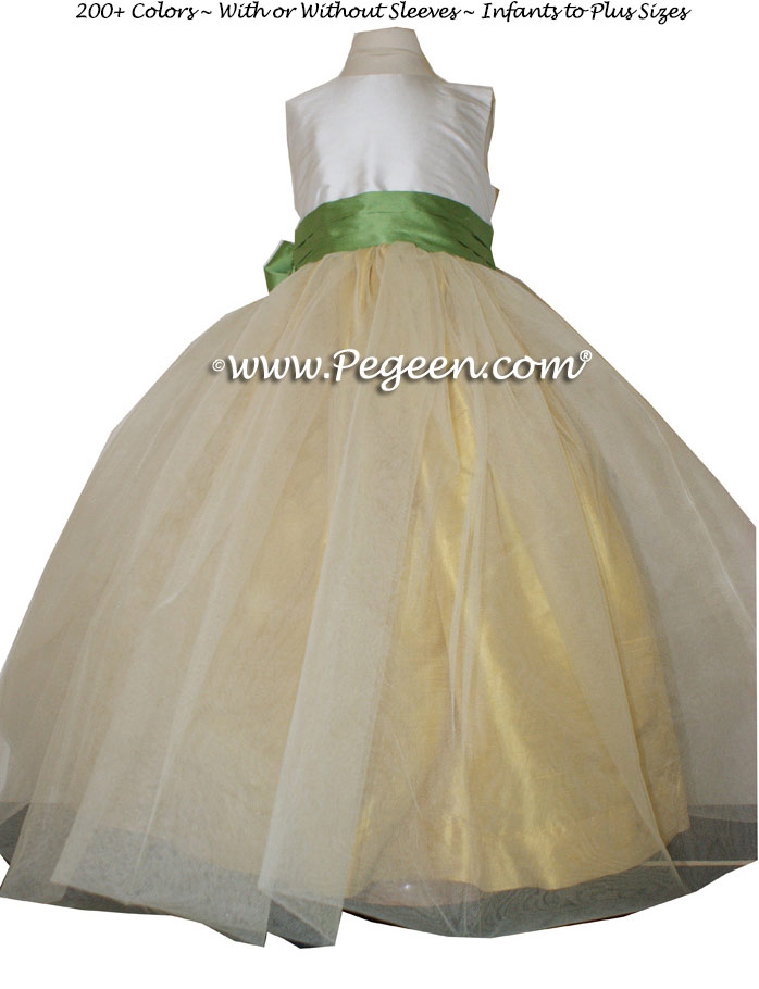 Flower Girl Dresses in Sunflower and Vine Green Classic Style 356