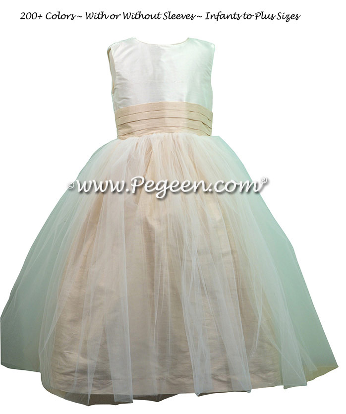 New Ivory and Wheat Flower Girl Dress style 356 with Double Layer of Tulle
