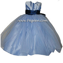 Wisteria and navy silk flower girl dress style 356