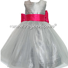 Silver Gray and Boing (hot pink) flower girl dresses with gray tulle