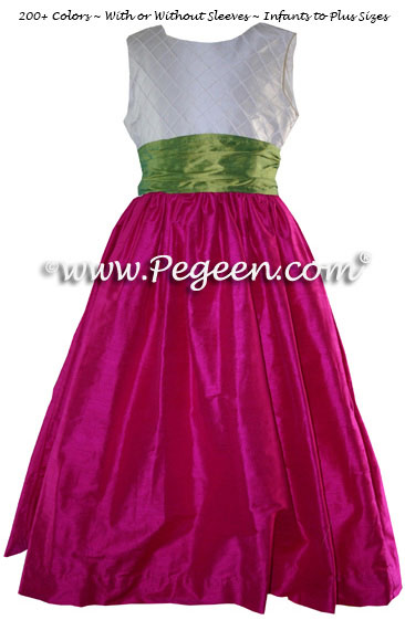 Lime green and Boing - hot pink skirt with pin tuck bodice custom flower girl dresses