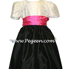 Black and shock pink custom flower girl dresses