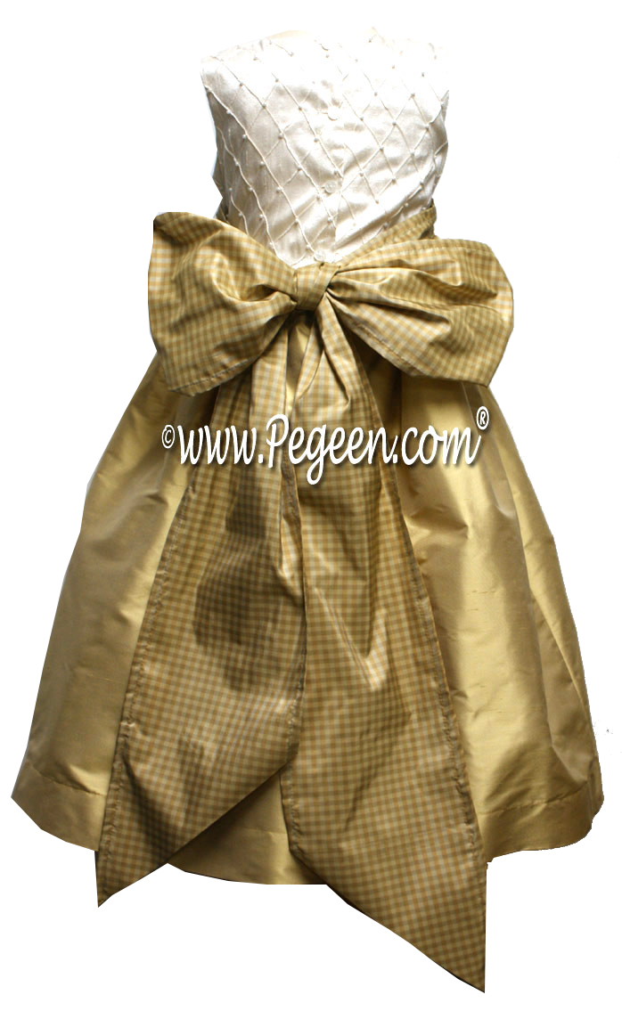 Gold Gingham Check Flower Girl Dresses Pegeen Couture Style 409