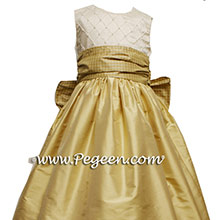 GOLD AND IVORY PINTUCK PEARL Flower Girl Dresses