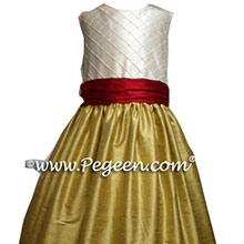 gold and cranberry flower girl dresses