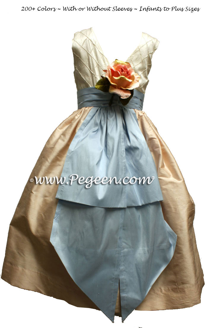 PEACH AND BABY BLUE CUSTOM FLOWER GIRL DRESSES